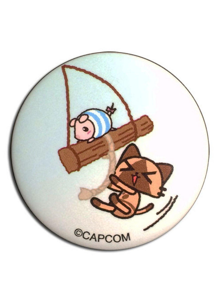 Airou From The Monster Hunter - Airou & Poogie On A Swing Button 1.25" - Great Eastern Entertainment