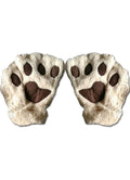 Beige Paw Fingerless Plush Gloves