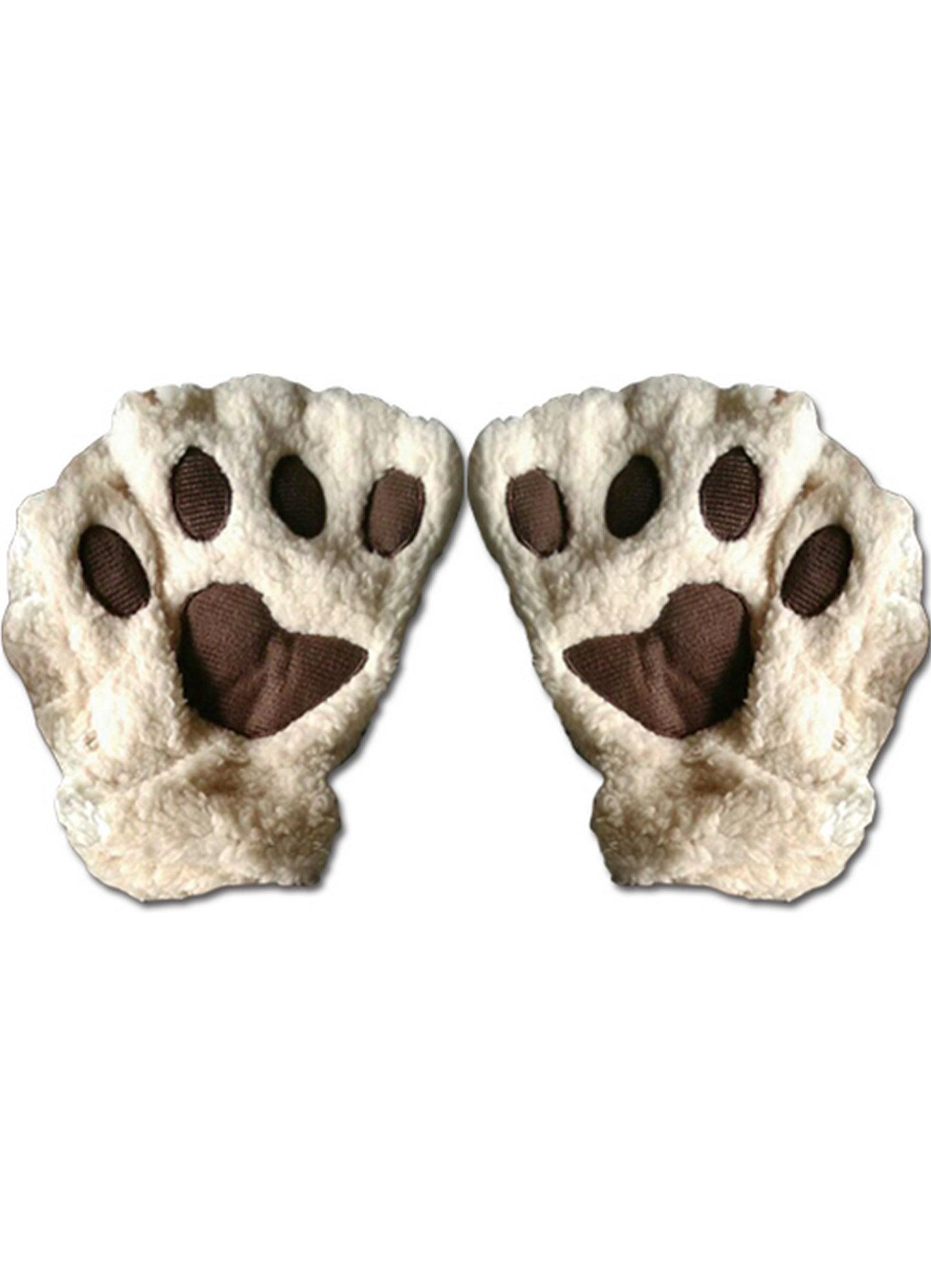 Beige Paw Fingerless Plush Gloves