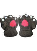 Dark Brown Paw Plush Gloves