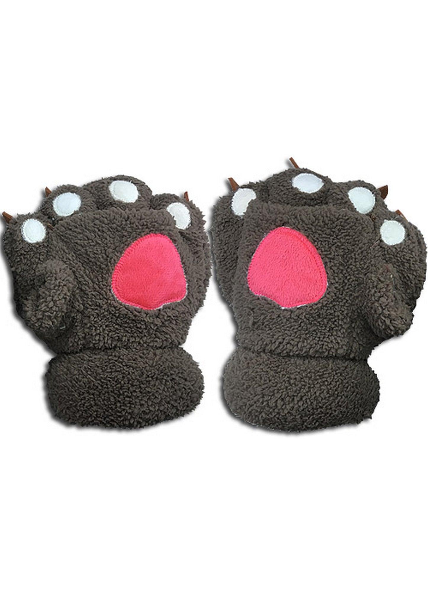 Dark Brown Paw Plush Gloves