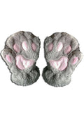 Gray Paw Fingerless Plush Gloves