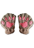 Beige Paw Fingerless Plush Gloves
