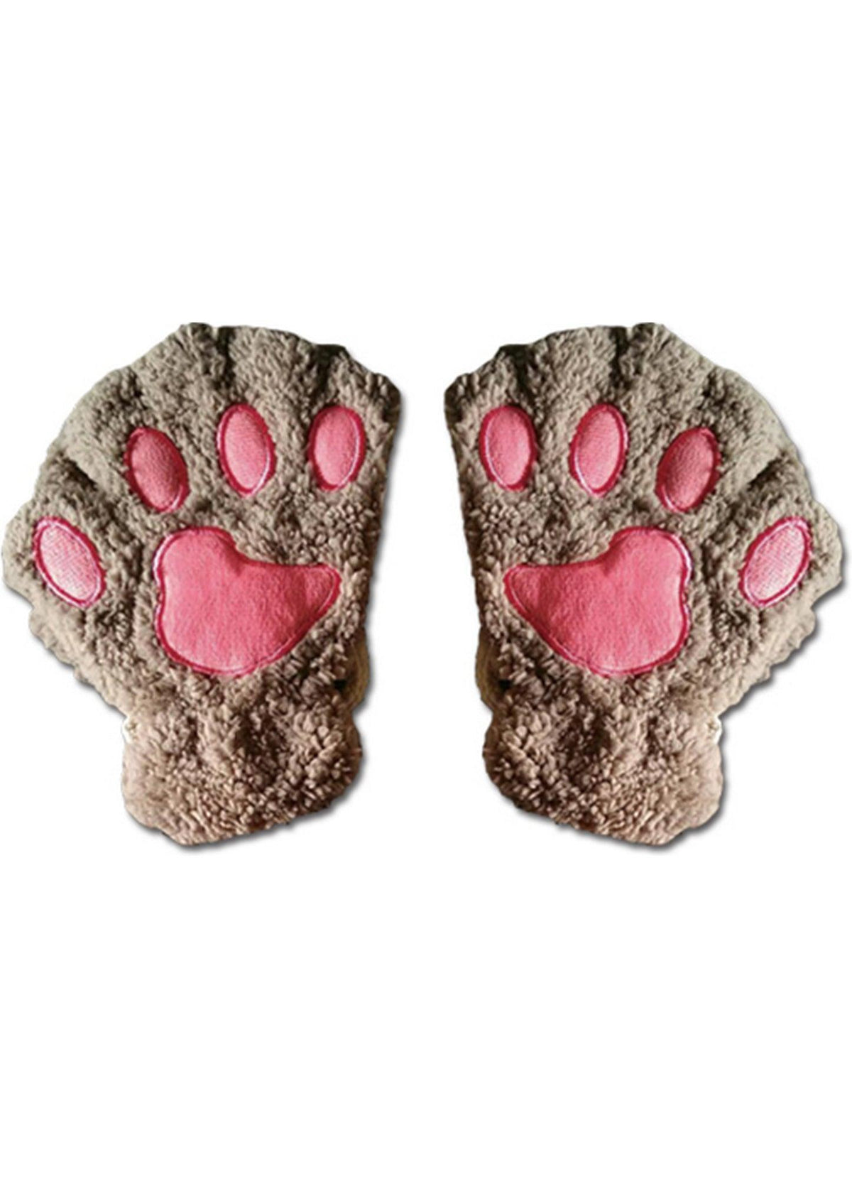 Beige Paw Fingerless Plush Gloves