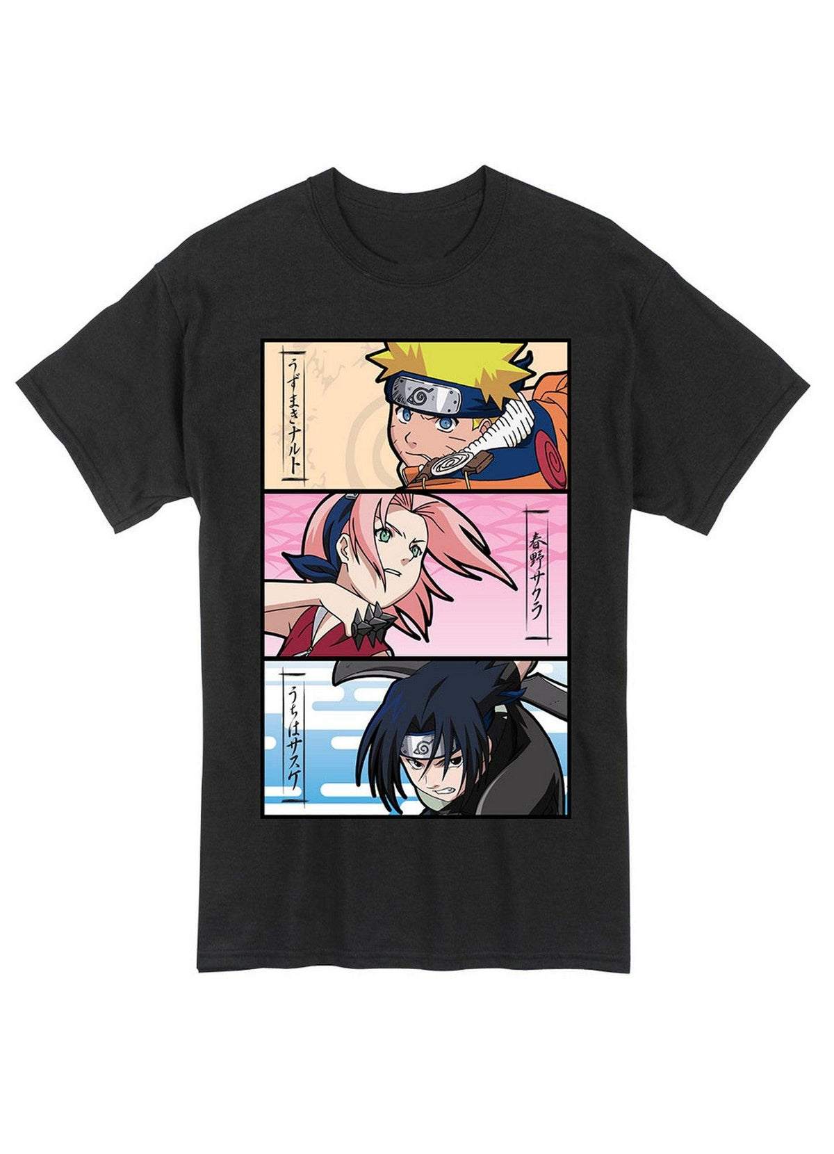 Naruto - Naruto Uzumaki, Sakura Haruno, & Sasuke Uchiha Men's Black T-Shirt