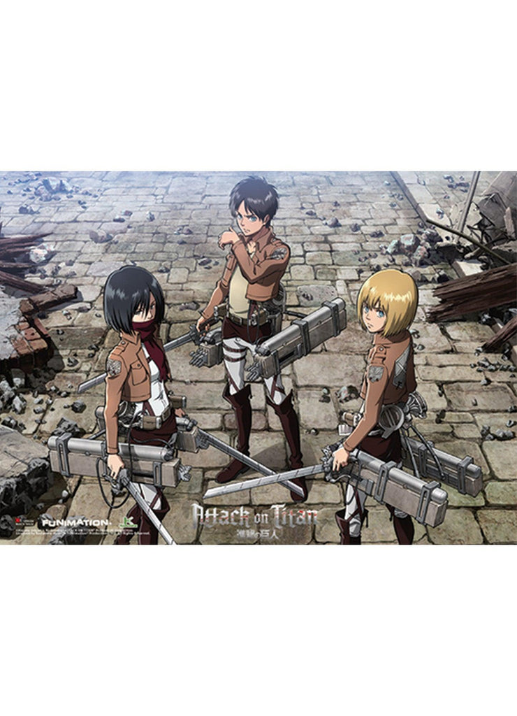 Attack on Titan - Eren Yeager, Mikasa Ackerman And Armin Arlet Group Wall Scroll - Great Eastern Entertainment