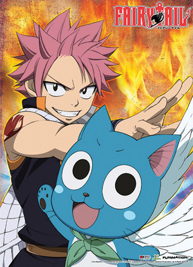 Fairy Tail - Natsu Dragneel And Happy Fighting Wall Scroll - Great Eastern Entertainment