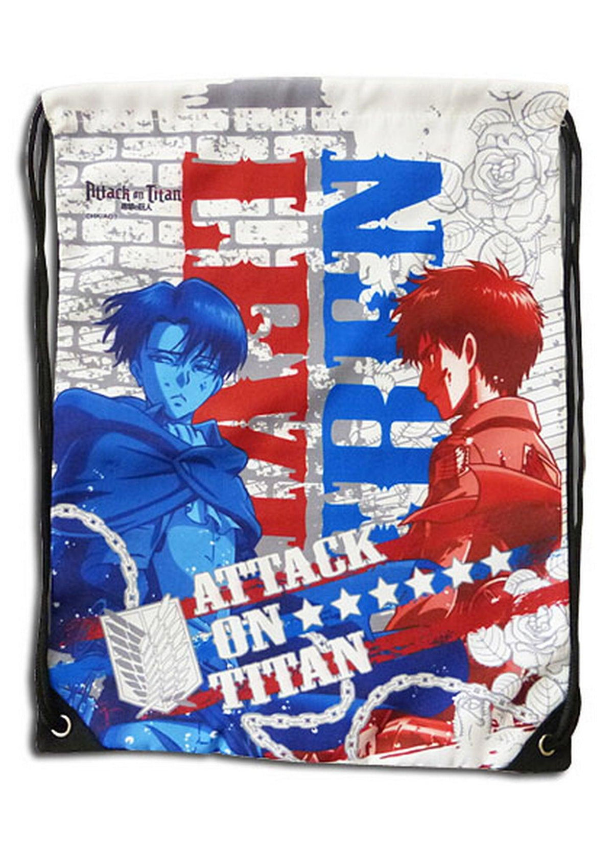 Attack on Titan - Levi Ackerman & Eren Yeager White Drawstring Bag - Great Eastern Entertainment