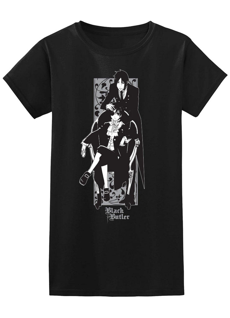 Black Butler - Sebastian Michaelis And Ciel Phantomhive Floral Jrs Screen Print T-Shirt