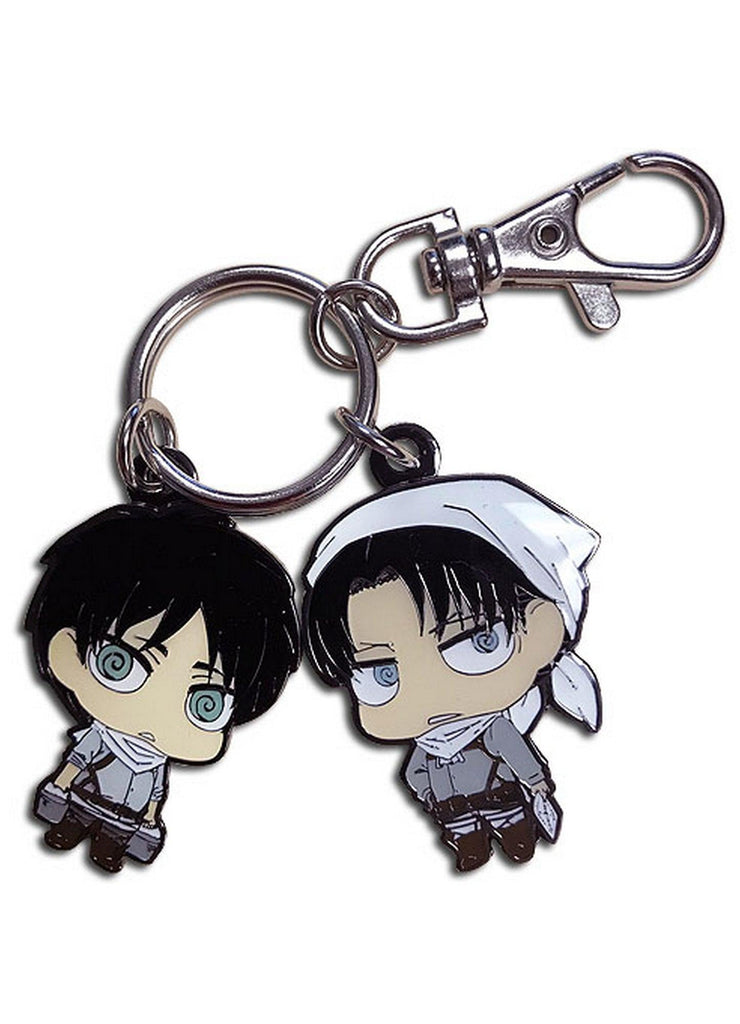 Attack on Titan - SD Eren Yeager & Levi Ackerman Cleaning Outfits Metal Keychain - Great Eastern Entertainment