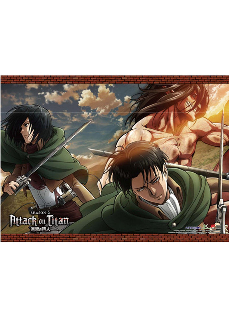 Attack on Titan Season 2 - The Titan Of Eren Yeager & Mikasa Ackerman & Levi Ackerman Wall Scroll - Great Eastern Entertainment