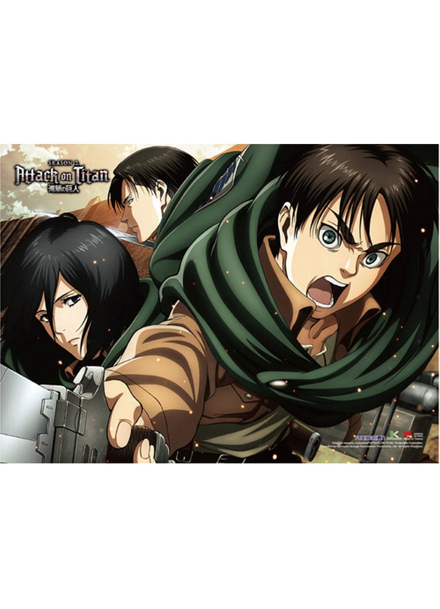 Attack on Titan Season 2 - Eren Yeager, Mikasa Ackerman & Levi Ackerman Wall Scroll - Great Eastern Entertainment