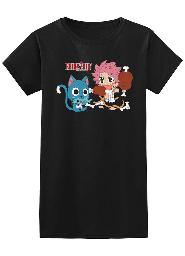 Fairy Tail - SD Happy And Natsu Dragneel Eating Jr Screen Print T-Shirt