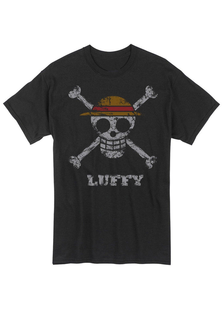 One Piece - Monkey D. Luffy Pirate Flag Distressed Men's Screen Print T-Shirt