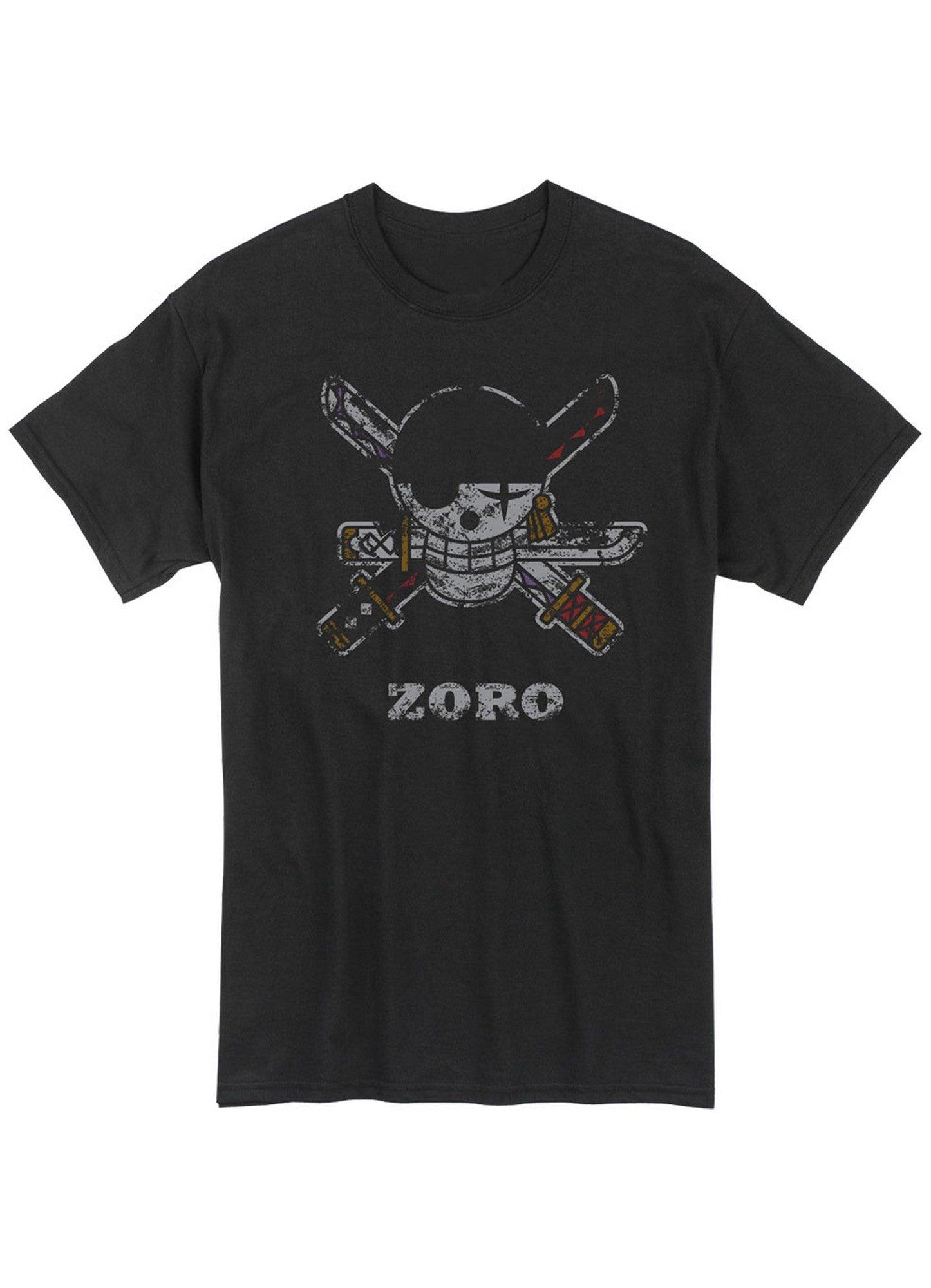 One Piece - Roronoa Zoro Pirate Flag Distressed Men's Screen Print T-Shirt